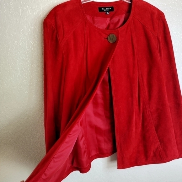 Talbots Jacket Women Suede Leather Long Sleeve Top Button Coat Party Cruise sz20 - Picture 3 of 9